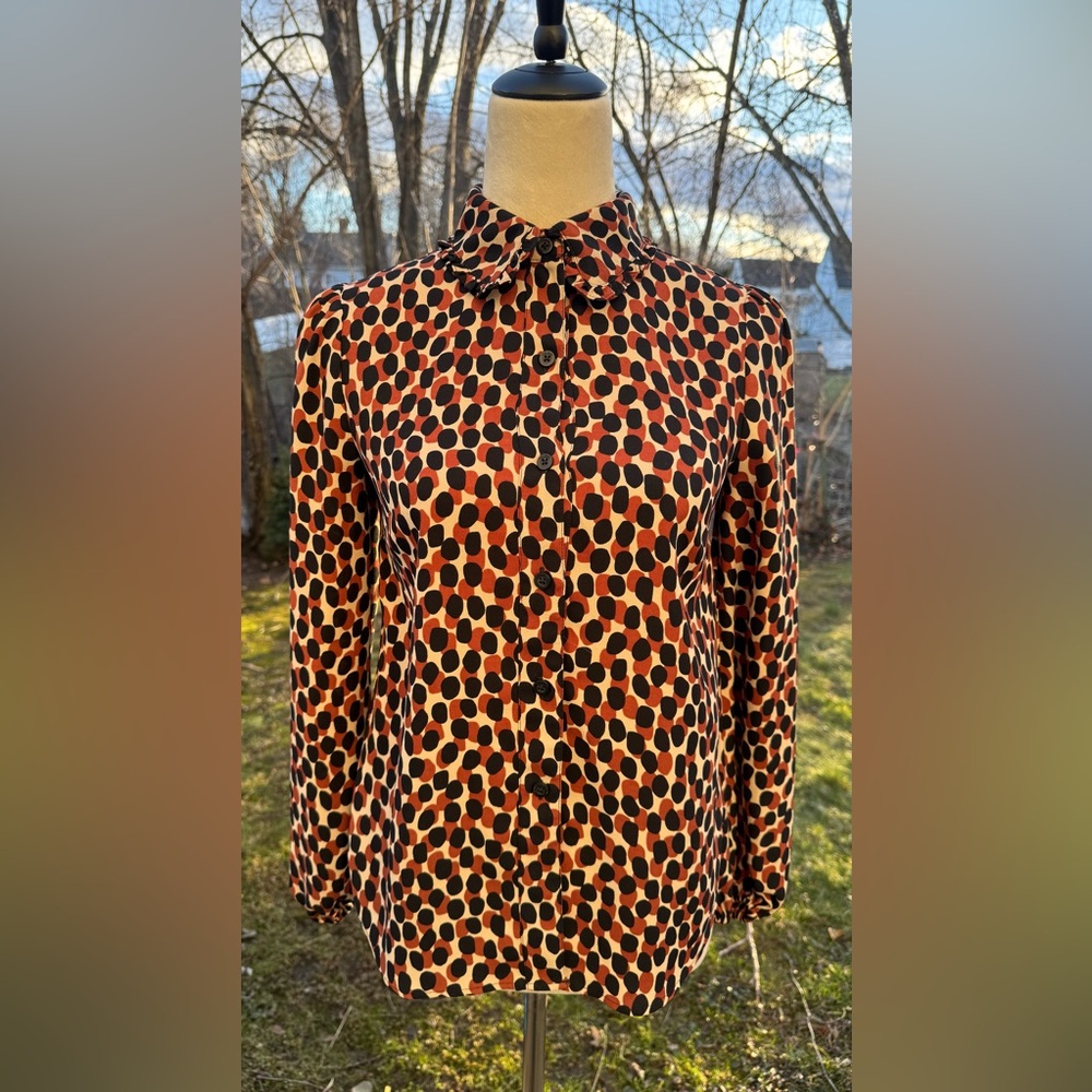 Kate Spade New York Dotty Leopard Ruffle Collar Blouse Size XS